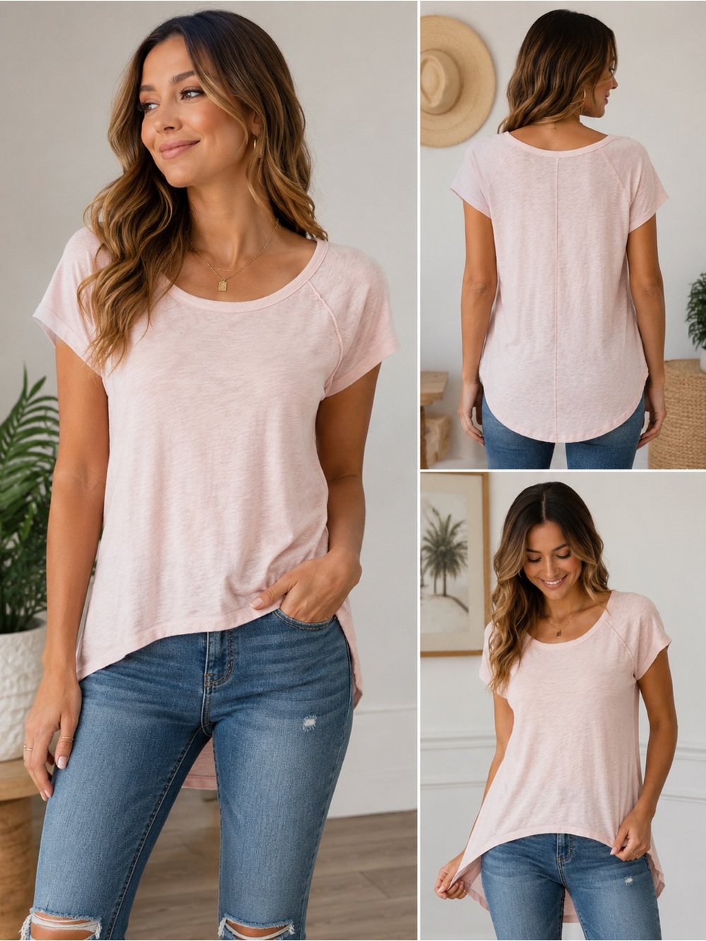 Jessica Simpson Blush Pink High-Low Knit Tee | Size Small